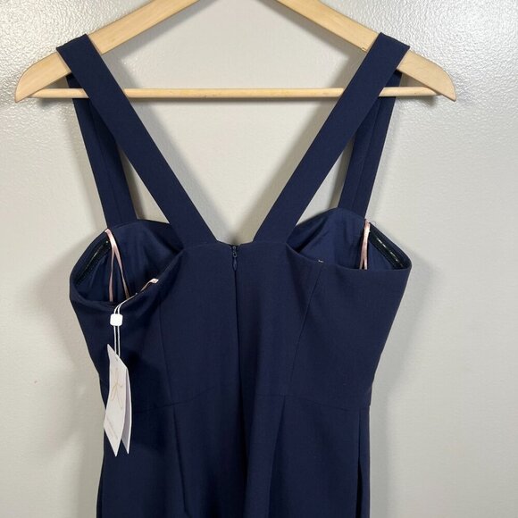 Gal Meets Glam Nicole Jumpsuit Size 4 Navy Blue Cropped Wide Leg Square Neckline - Picture 11 of 13